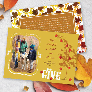 Ge Tack: Falling Löv Träd Thanksgiving Photo Julkort