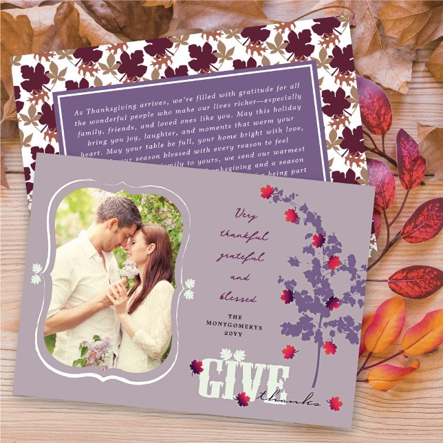 Ge Tack: Falling Löv Träd Thanksgiving Photo Julkort (Give Thanks Falling Leaves Tree Thanksgiving Photo Holiday Card @ fat_fa_tin)