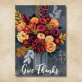 Ge tack Färgrik Blommig Bukett Thanksgiving Helgkort