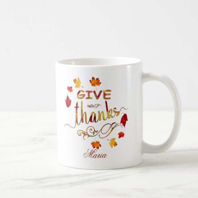 Ge, tack för Fall Rustic Thanksgiving Monogram Kaffemugg (Höger)