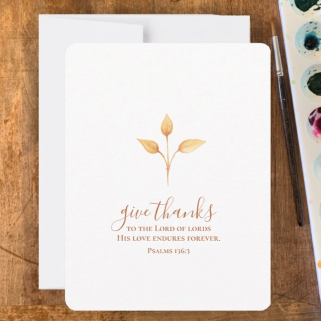 Ge Tack för minimalistisk Thanksgiving av vattenfä Julkort (Custom minimalistic hand painted watercolor Thanksgiving card. Give thanks religious scripture card )