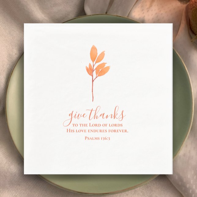 Ge Tack för minimalistisk Thanksgiving av vattenfä Pappersservett (Give thanks Christian faith Thanksgiving dinner napkin. Orange boho simple original watercolor.)