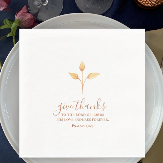 Ge Tack för minimalistisk Thanksgiving av vattenfä Pappersservett (Give Thanks Christian Bible verse. Minimalistic simple watercolor. Botanical Thanksgiving napkin )