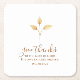 Ge Tack för minimalistisk Thanksgiving av vattenfä Underlägg Papper Kvadrat