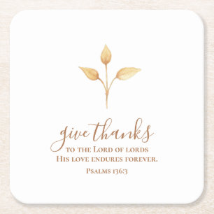 Ge Tack för minimalistisk Thanksgiving av vattenfä Underlägg Papper Kvadrat