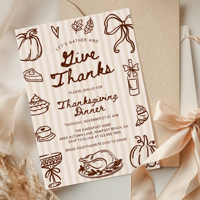 Ge Tack Hand plockade Doodle-Thanksgiving-middag Inbjudningar (Skapare uppladdad)