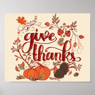 Ge Tack, hösten Harvest, Turkiet Thanksgiving Poster