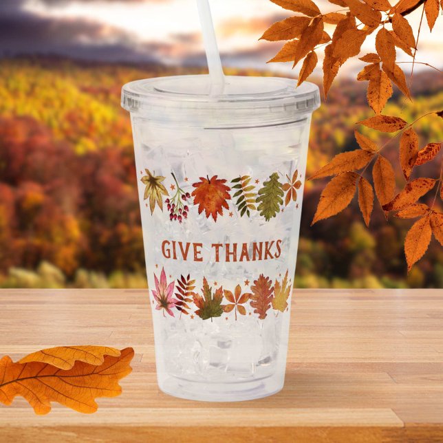 Ge Tack hösten Höst löv Thanksgiving Take Away Mugg (Give Thanks Autumn Fall Leaves Thanksgiving Acrylic Tumbler)