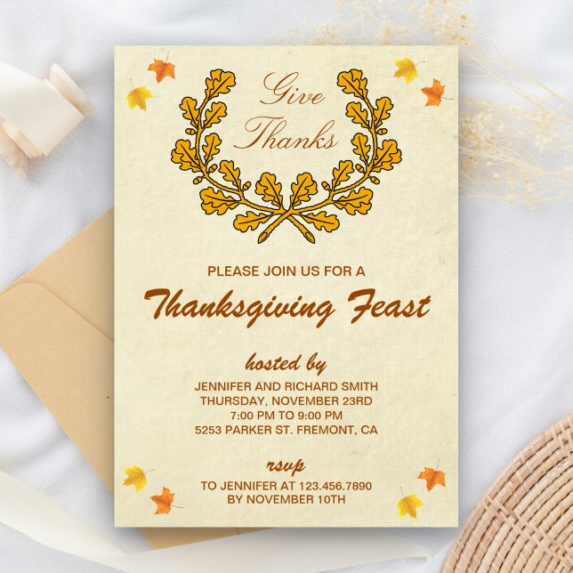 Ge tack | Höstkrans Thanksgiving-fest Inbjudningar (Skapare uppladdad)