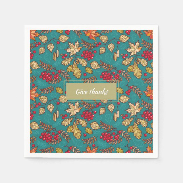 Ge Tack Löv Mönster på Blue Thanksgiving Pappersservett (Framsidan)
