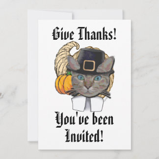 Ge Tack, lustigt grått cat-Thanksgiving Inbjudningar
