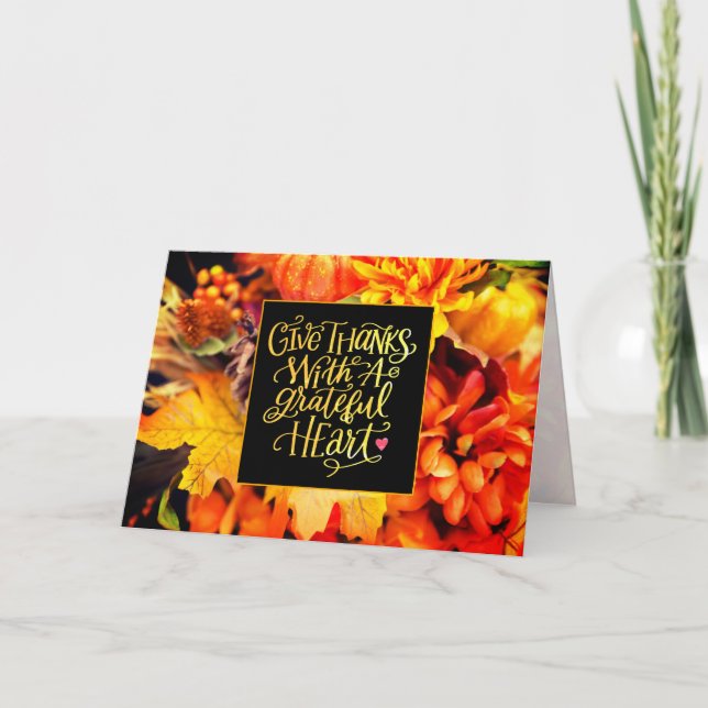Ge tack med en tacksam hjärtlig Thanksgiving Helgkort (Framsida)