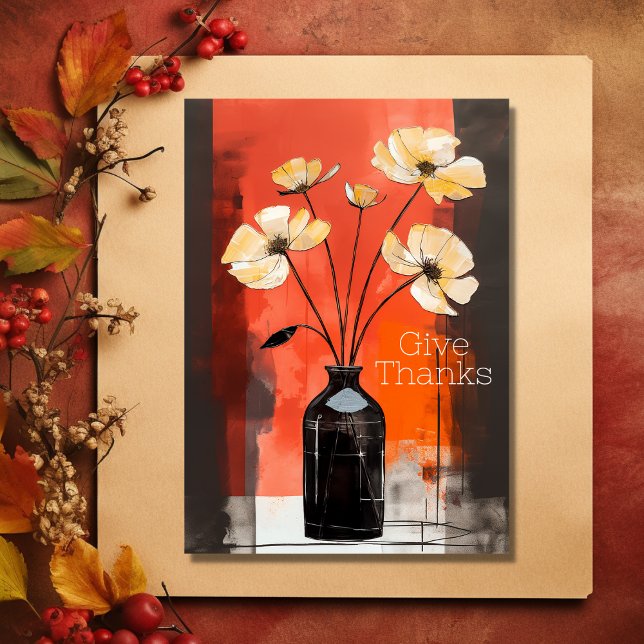 Ge tack | Modern blomma och Vas Thanksgiving Helgkort (Front - Give Thanks  Modern Flower and Vase Thanksgiving Holiday Card)