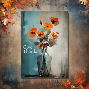 Ge tack Modern blomma och Vas Thanksgiving Helgkort