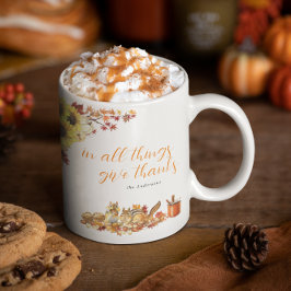 Ge tack | Monogram för vattenfärgad Thanksgiving Kaffemugg
