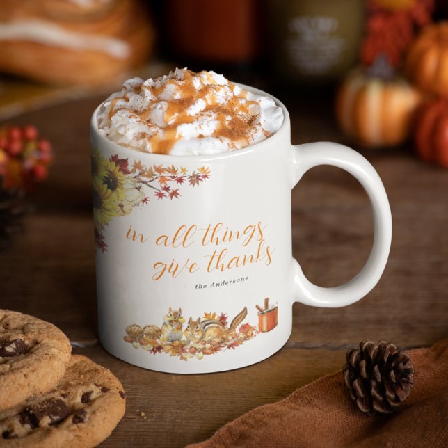 Ge tack | Monogram för vattenfärgad Thanksgiving Kaffemugg (Skapare uppladdad)