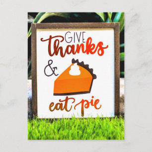 Ge tack och Eat paj Thanksgiving Vykort