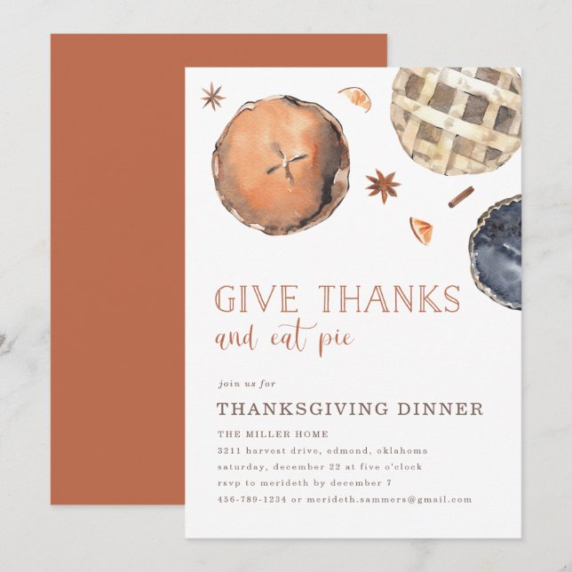 Ge, tack och middag på Eat Paj Thanksgiving Inbjudningar (Fram/baksida)