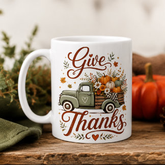 Ge tack pumpa skörd kaffemugg