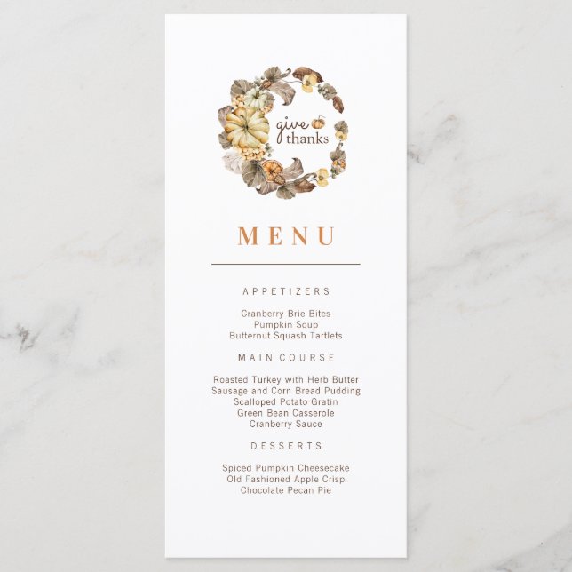 Ge Tack Pumpkin WAN Thanksgiving Menu (meny) Meny (Framsida)