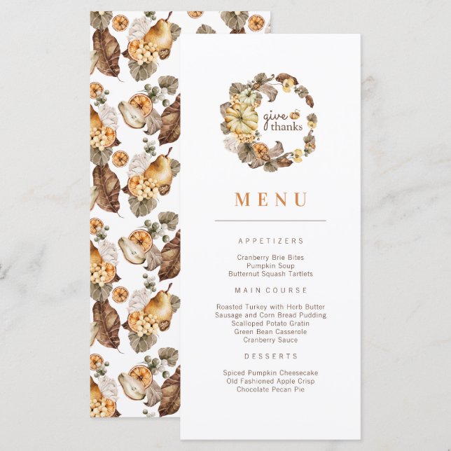 Ge Tack Pumpkin WAN Thanksgiving Menu (meny) Meny (Fram/baksida)