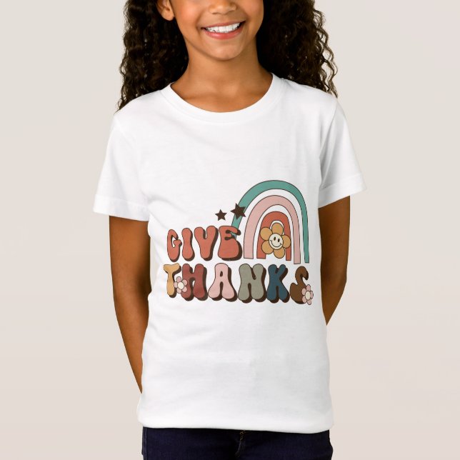 Ge Tack Retro Rainbow Thanksgiving T-Shirt (Framsida)