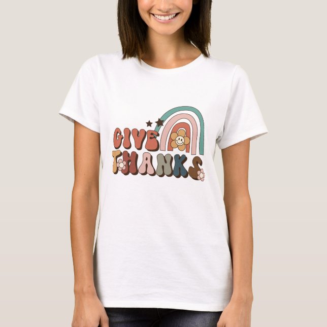 Ge Tack Retro Rainbow Thanksgiving T-Shirt (Framsida)