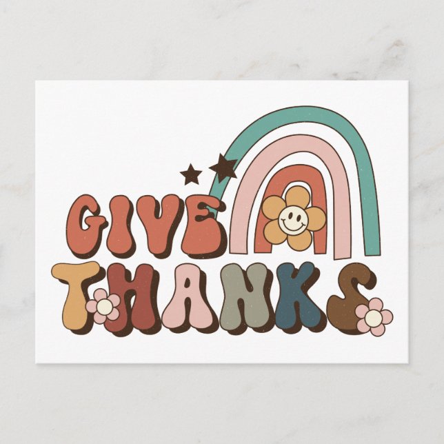 Ge tack Retro regnbåge tacksgiving Vykort (Framsida)