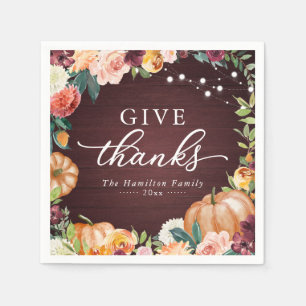 Ge tack Rustik höstblomma Thanksgiving middag Pappersservett