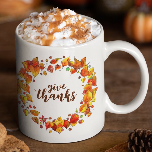 Ge Tack Thanksgiving Höst löv Fall Kaffemugg (Your Thanksgiving coffee and tea tastes extra warm and cozy sipped from this hand-illustrated cup!
)