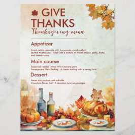 ge tack thanksgiving-menyn lämnar hösten meny