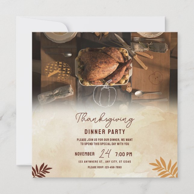 Ge tack, Thanksgiving middagsfest Utskrivbar Inbjudningar (Framsida)