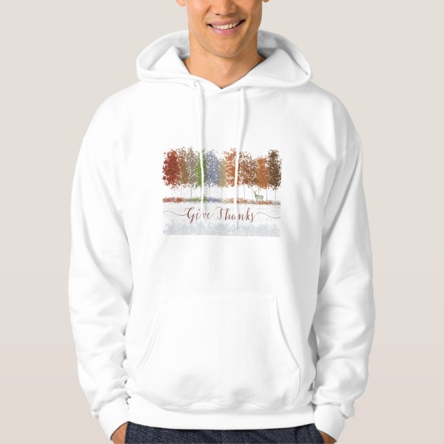 Ge Tack Thanksgiving Träd och Lone Hjort Hoodie (Framsida)