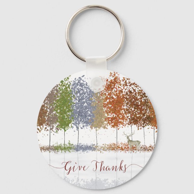 Ge Tack Thanksgiving Träd och Lone Hjort Nyckelring (Framsida)