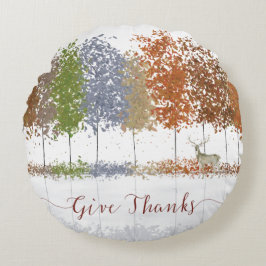 Ge Tack Thanksgiving Träd och Lone Hjort Rund Kudde