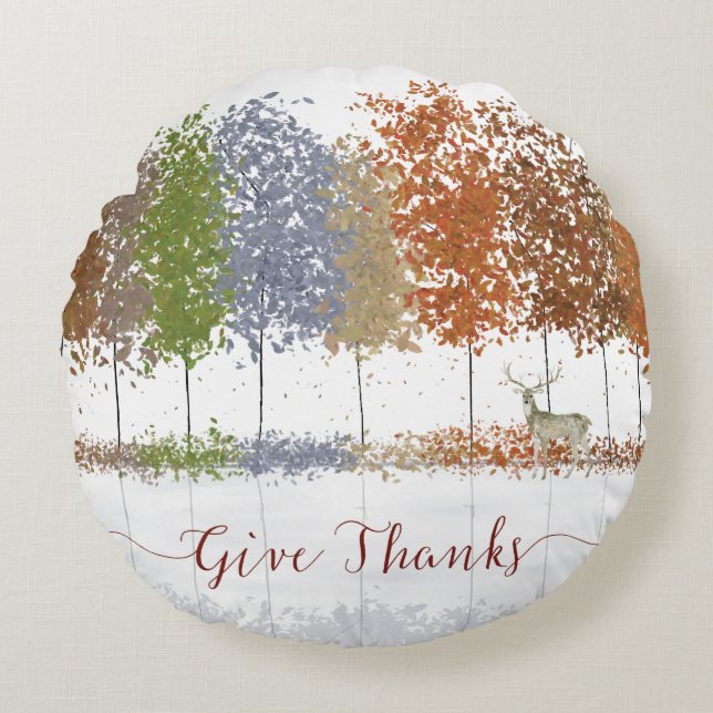 Ge Tack Thanksgiving Träd och Lone Hjort Rund Kudde (Framsidan)