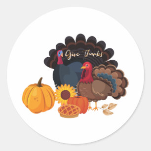 Ge Tack, Thanksgiving Turkiet och Pumpkins Runt Klistermärke