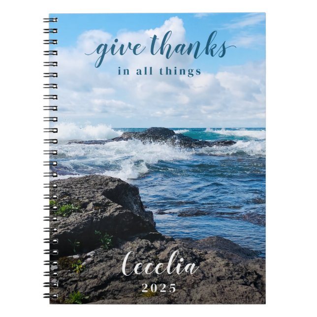 Ge Tack till Christian Quote Beach Photo Notebook Anteckningsbok (Framsidan)