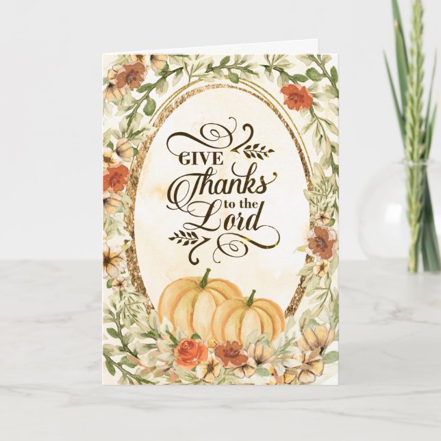 Ge Tack till Herren Autumn Flowers & Pumpkins Helgkort (Framsida)