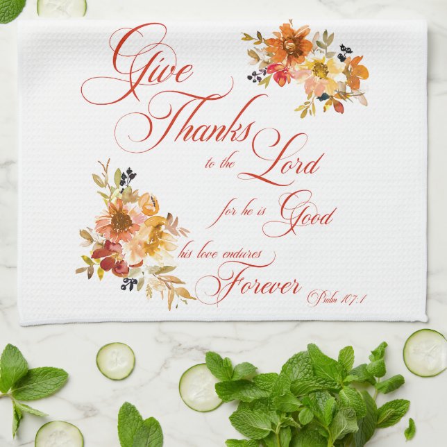 Ge Tack vare blommigten för lord falles vattenfärg Kökshandduk (Vikta)