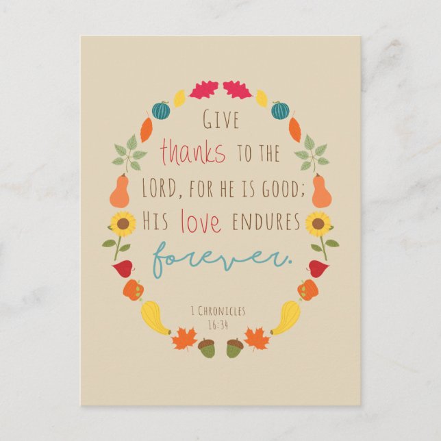 Ge tack vare Herren, Fall Bible Verse Postcard Vykort (Framsida)