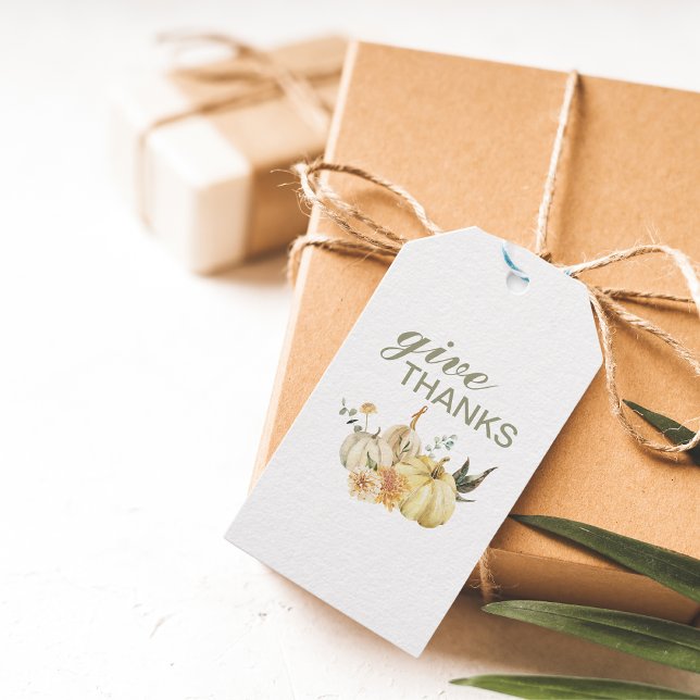 Ge - tack, vattenfärgspumpkin presentetikett (Skapare uppladdad)