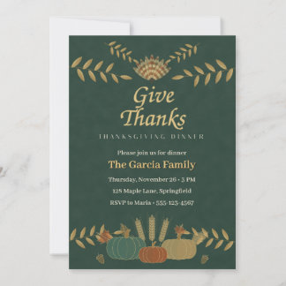 Ge Tacksamhet Grön Guld Elegant Thanksgiving Inbjudningar