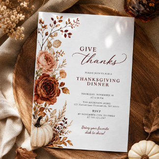 Ge Tacksamhet Romantisk Blommig Thanksgiving Midda Inbjudningar