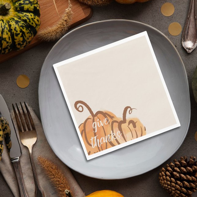 Ge Tacksamhet Rustik Akvarell Pumpa Thanksgiving Pappersservett (Give Thanks Watercolor Pumpkin Thanksgiving Napkins)