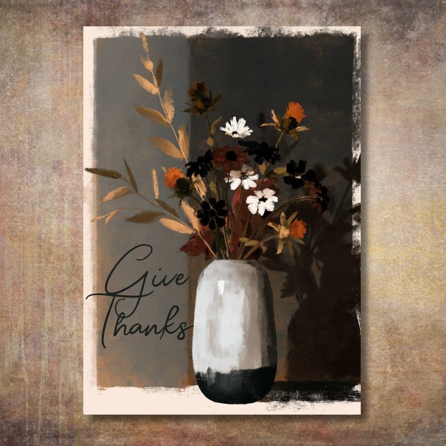 Ge Tacksamhet Rustik Höst Vildblomma Thanksgiving Helgkort (Give Thanks Modern Autumn Wildflower Thanksgiving Holiday Card Front)