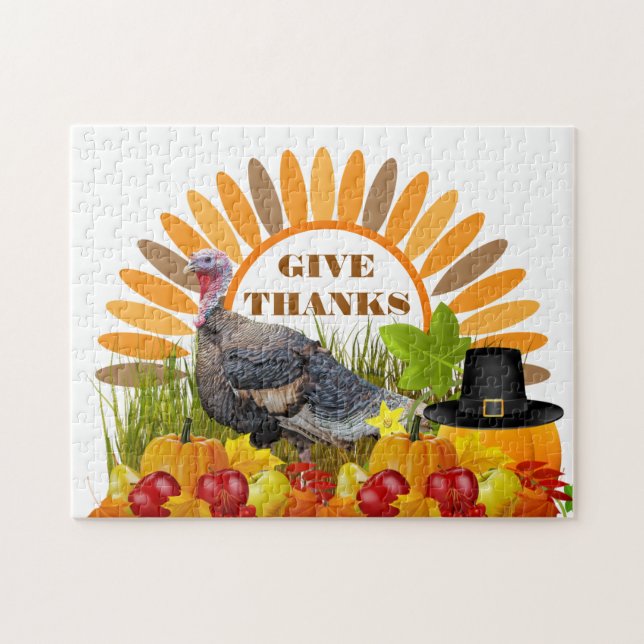 Ge Tackskrift Thanksgiving Kalkon, Pumpa Högtid Pussel (Horisontell)