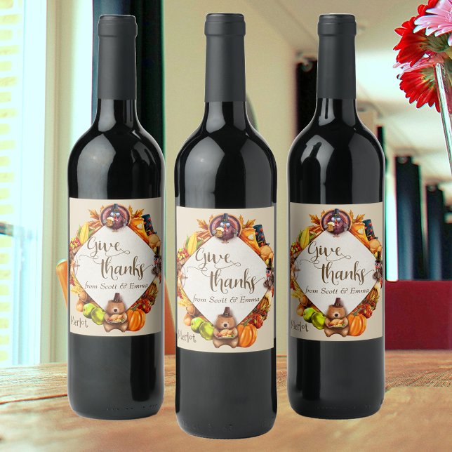 Ge Thanksgiving Gift Vinflaska Etikett (Skapare uppladdad)