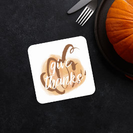 Ge Thanksgiving tack för Fall Watercolor Pumpkin Underlägg Papper Kvadrat