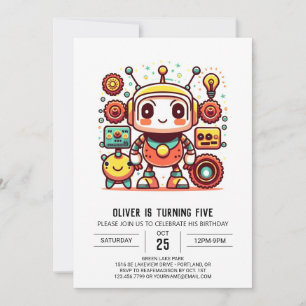Gears Cute Anpassningsbar Robot Birthday Inbjudningar